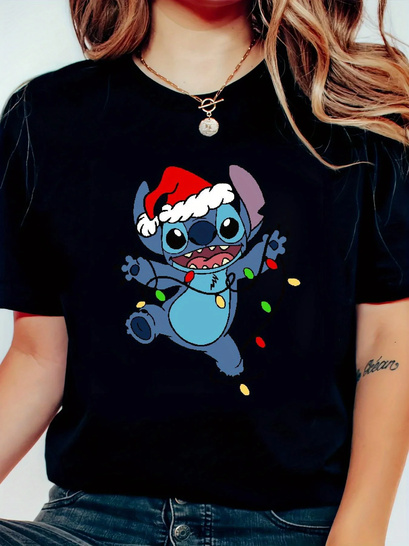 ديزني غرزة عيد الميلاد تي شيرت القطن الرجال النساء عارضة العصرية المتضخم الشارع الشهير فضفاضة قصيرة الأكمام للجنسين الحدث الزي