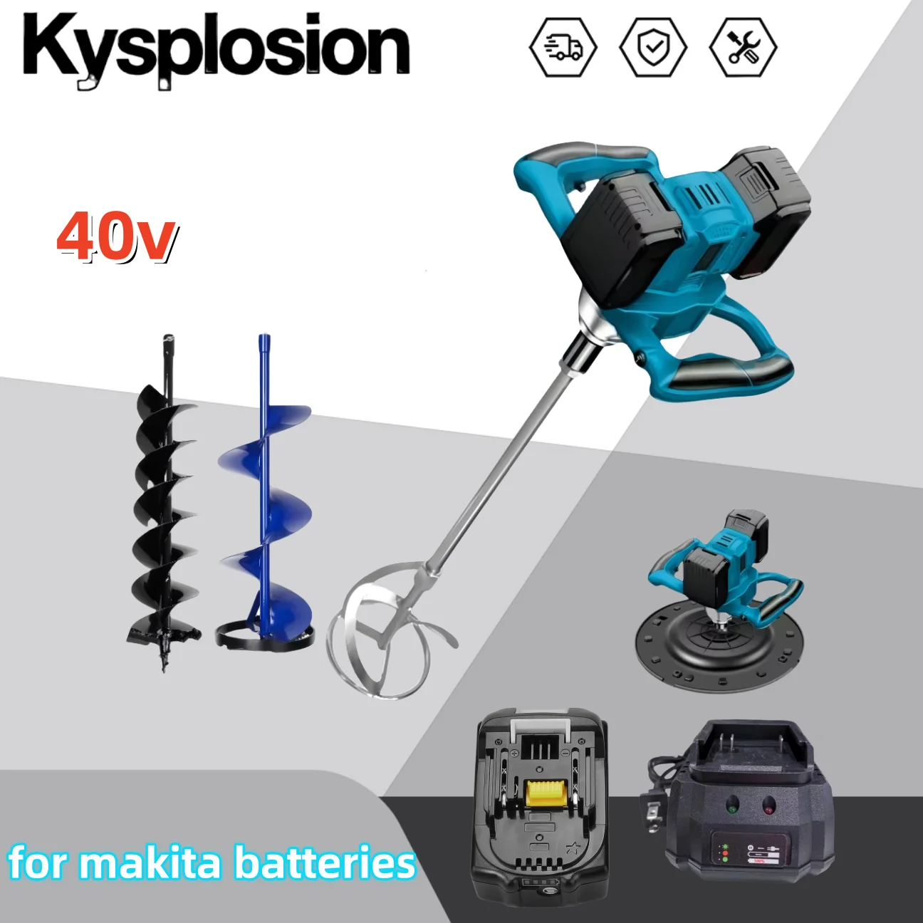 시멘트 믹서 정원 도구 지반 드릴 모르타르 믹서 건설 믹서 무선 전동 공구 마키타18v 배터리용 신기한 도구