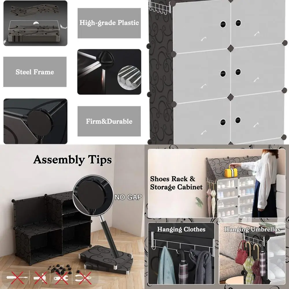 

8-Tier Doored Shoe Cabinet with Key Holder, Portable Organizer for 32-64 Pairs, Ideal for Home Entryways and Closets (Black)