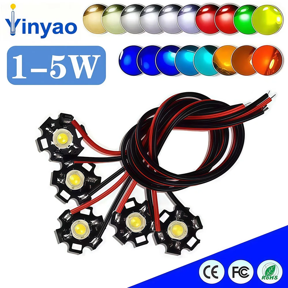 5PCS 1W 3W High Power Warm White/White/Natural White/Red/Green/Blue/Deep Red/Royal Blue 440 660nm With Cable Wire 20mm Star PCB