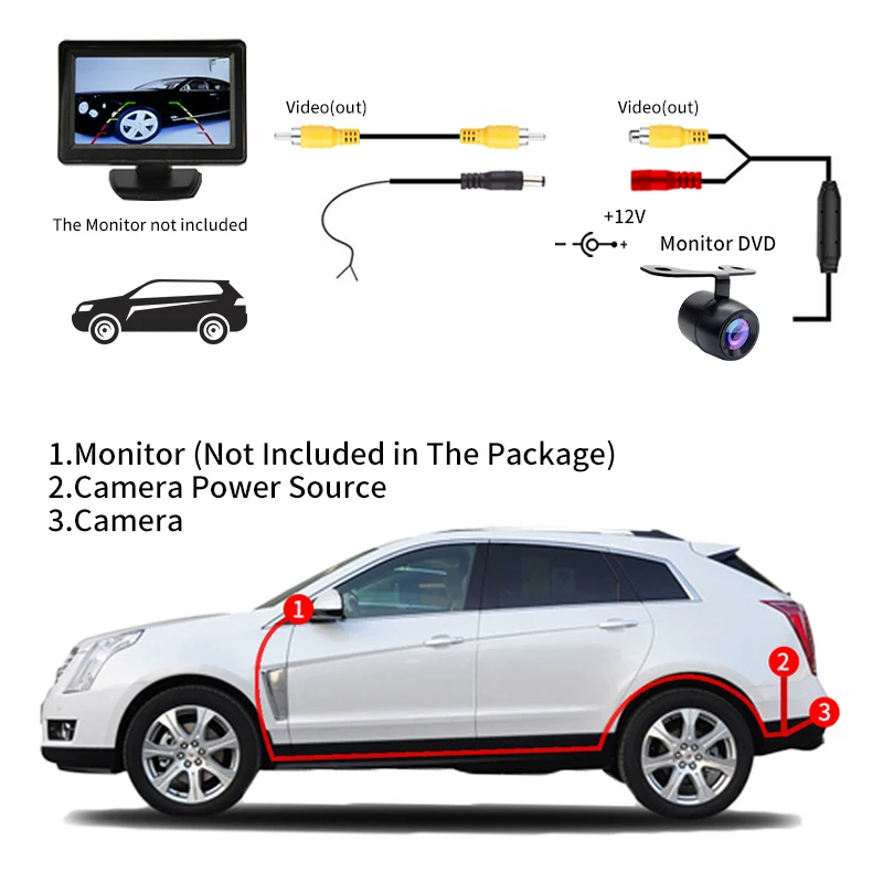 Kamera Mundur Mobil HD Penglihatan Malam Sudut Lebar Tampilan Belakang Kamera Parkir Tahan Air CCD LED Monitor Cadangan Otomatis Gambar Warna