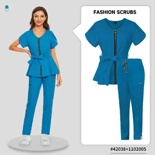 

Nursing Uniform Women Summer Medical Scrubs Short Sleeve Blouse With Belt Operating Room Workwear Lab Uniforms Nurse Accessories