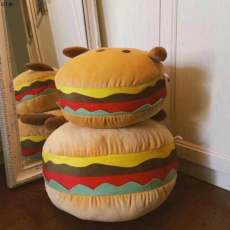 Cute Burger Dog Pillow Creative Cushion Puff Pillow Waist Protection Chair Cushion Sofa Dormitory Pillow Cushion Girl's Gift