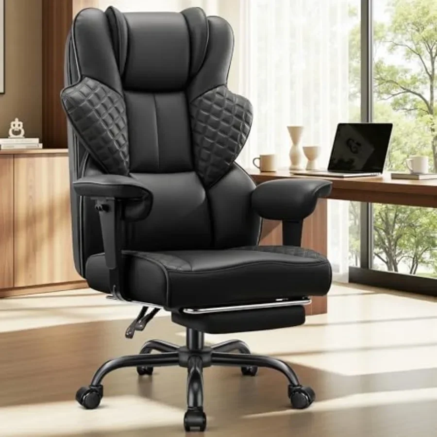 Big and Tall Office Chair for Workspaces Scratch-Resistant PU Leather, Black Supports up to 500lbs with 4D Lumbar Support, Foot