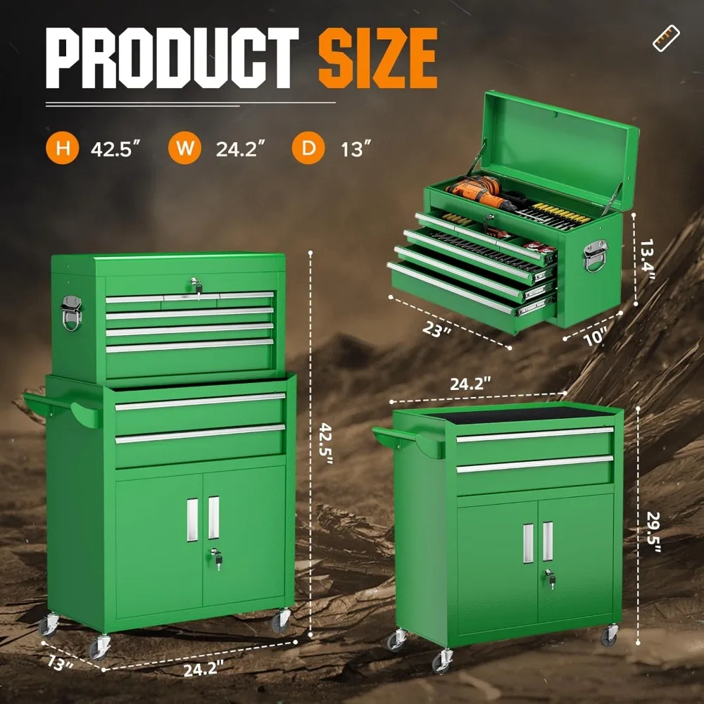 Сверхмощный комбинированный ящик для инструментов с 8 ящиками - запираемый стальной гаражный ящик для инструментов на колесах с черной подкладкой