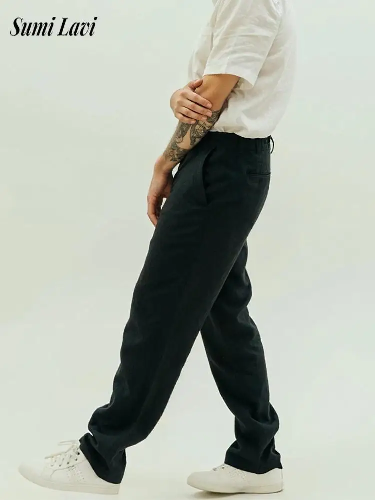

Vintage Mens Linen Suit Pants Spring Autumn New Casual Loose Breathable Pants Men's Fashion Solid Color Linen Trousers