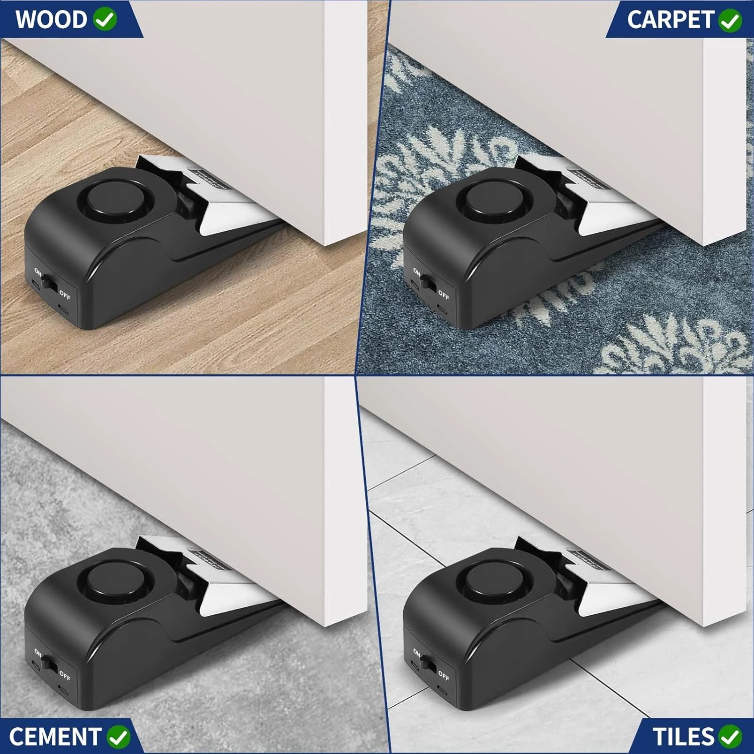 إنذار إيقاف الباب مطور، مع إنذار أمان 120 ديسيبل، وأمان الباب للسفر، والفندق والشقة (أسود) (عبوة من قطعتين)