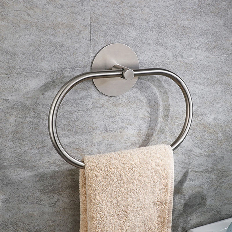 1PC Chrome Self Adhesive Towel Ring Wall Mount Holder Bathroom Hand Towel