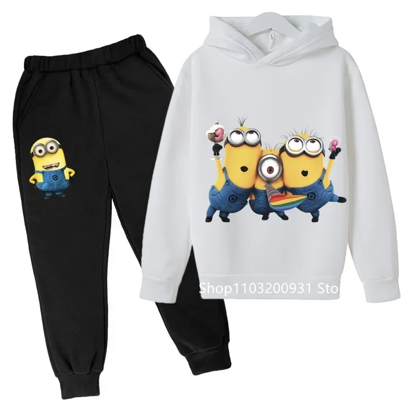 2024 New cartoon minions children's fashion clothing Children's casual hoodie set clothing age 1-14