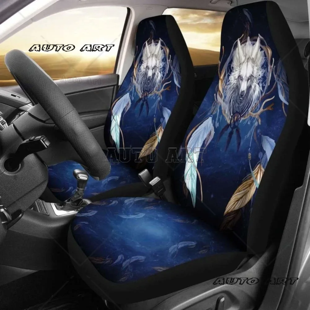 Wolf Dreamcatcher Car Seat Cover  Pack of 2 Universal Front Seat Protective Cover