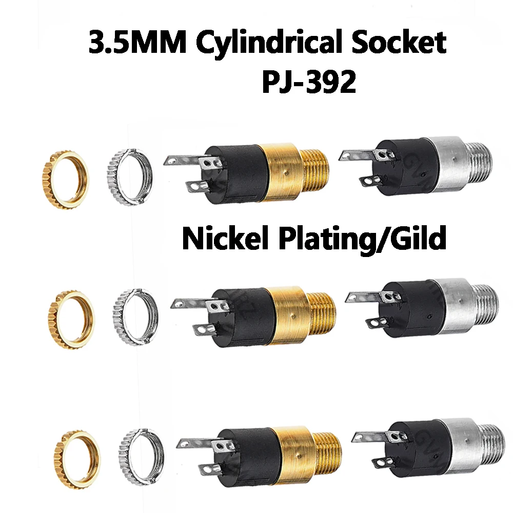 5PCS 3.5MM Cylindrical Socket Gild Nickel Plating PJ-392 Stereo Female Socket Jack With Screw 3.5 Audio Video Headphone