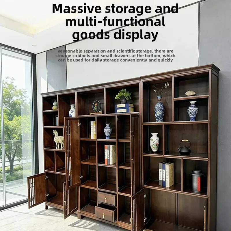 b7-17-  New Chinese Ebony Solid Wood Bookcase Combination Villa Bogu Rack Tea Set Display Cabinet Display Rack