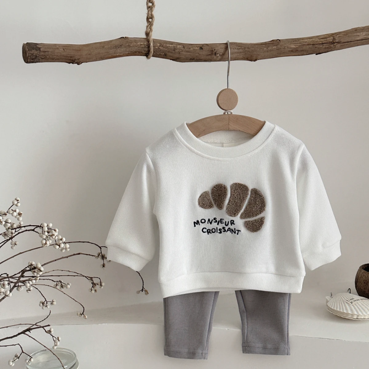 2 قطعة/المجموعة الخريف الوليد الطفل لطيف بولهورن ملفوفة منشفة التطريز أعلى + السراويل الصلبة عارضة تنفس الزي دعوى 0-3 سنوات #6