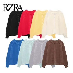 RZRA2024 autumn and winter new women's round neck long-sleeved knitted sweater cardigan casual commuting all-match