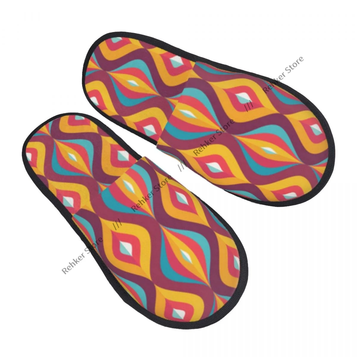 Indoor Slippers Mid Century Modern Art Geometric Pattern Plush Slipper Autumn Winter Shoes House Flat Floor for Bedroom