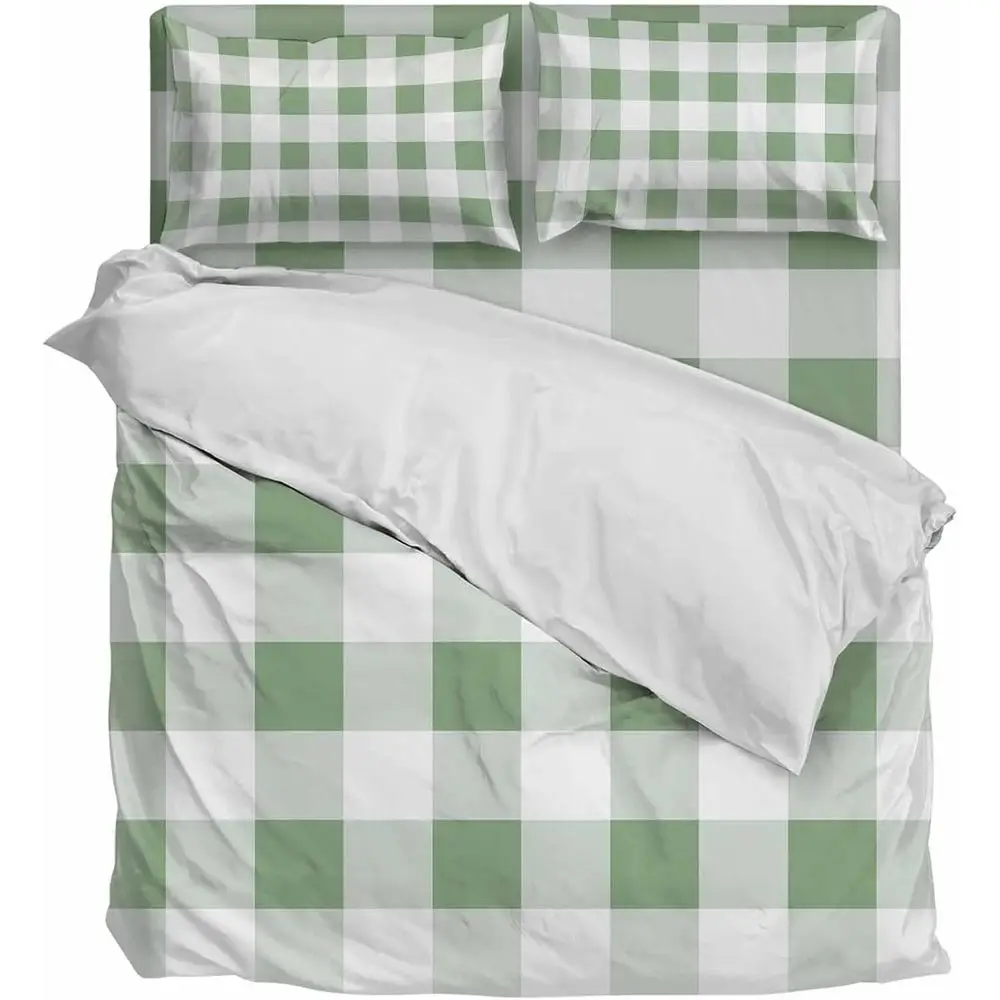 Juego de Ropa de Cama King Size California, Diseño Geométrico Primaveral, Color Verde Salvia, Ultra Suave, 4 Piezas, 1 Funda de Edredón