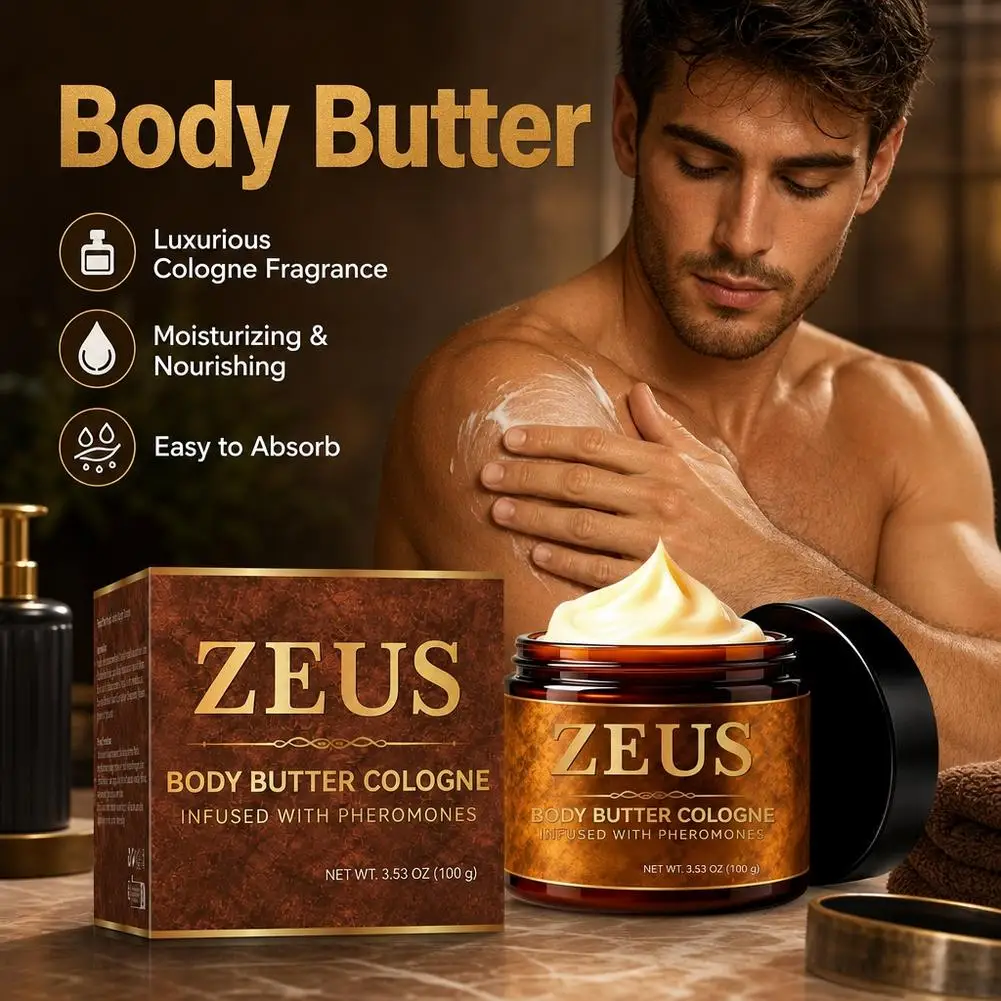 Men Luxury Scent Body Butter Cologne ZEUS 100g, Pheromone Infused Body Cream Moisturizing Nourish Skin, Lightweight Body Care