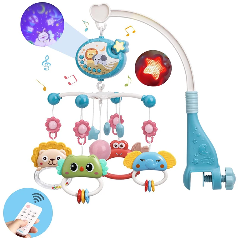 Musical Baby Crib Mobile with Lights Music Projection for Infants 0-6 Months Remote Control Crib Toys for Newborn Baby Mobile