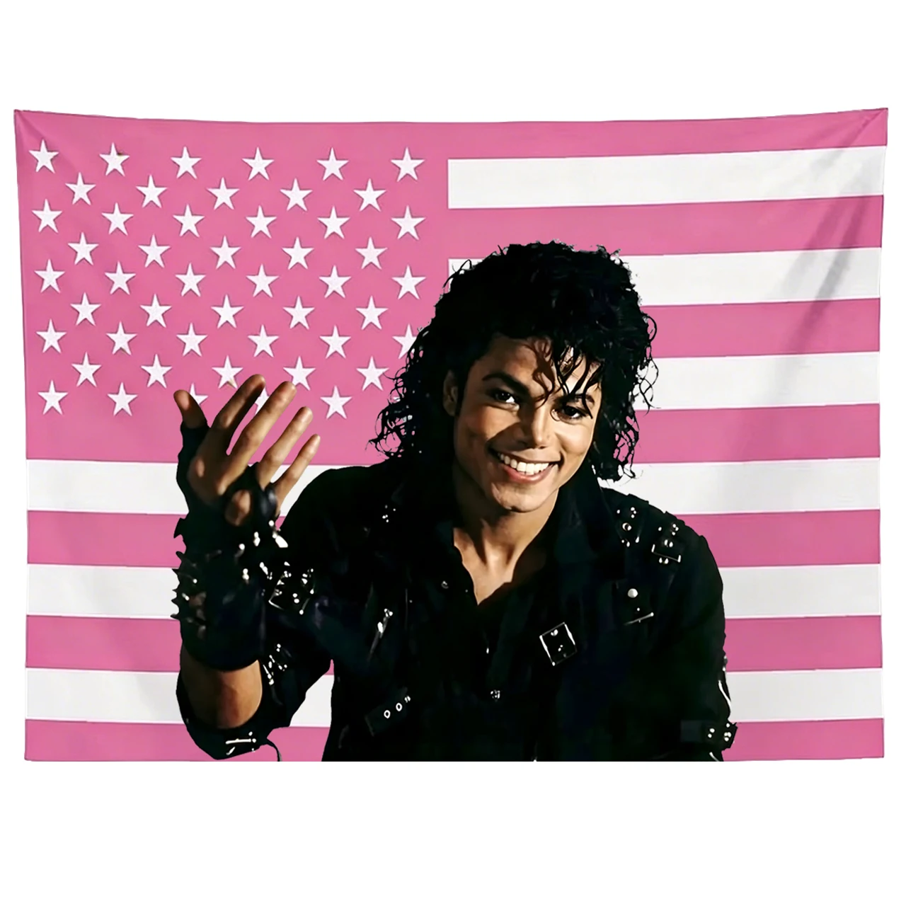 1PC Michael J-Jackson Flag Banner, Pink US Star Stripe Portrait Tapestry, Hanging Decor for Garage Bedroom Outdoor Barber Shop