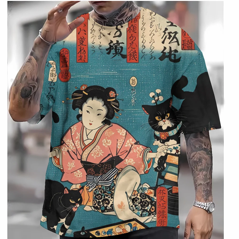 Summer Japanese Style T-Shirt For Men Ukiyo-e Graphic T Shirts 3D Print Tees Short Sleeve T Shirts Oversized Men\'s Clothing Tops