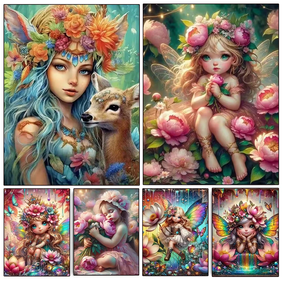 

5D Diy Full Mosaic Art Cartoon Elves Fairy Dust Diamond Painting Kits New Arrival Flower Fairy Girl Embroidery Decoration Gifts