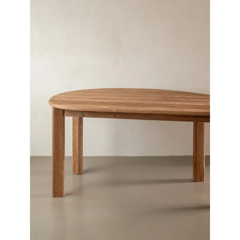 مكتب بيضاوي من الخشب الصلب النقي متوسط الطول من خشب الساج وابي سابي مكتب كمبيوتر بسيط طويل منضدة العمل