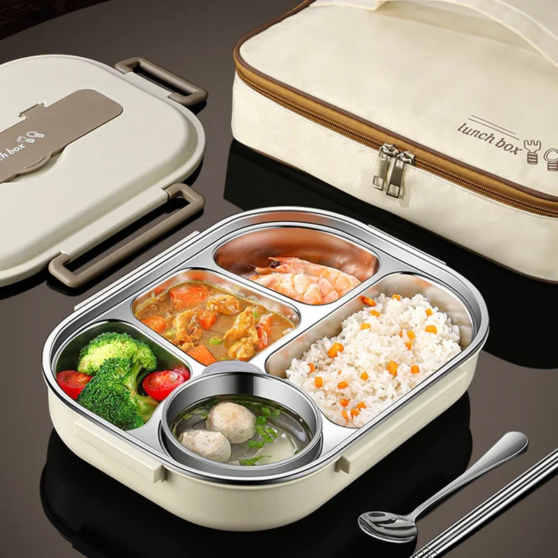 304 Stainless Steel Insulated Lunch Box Set Portable Sealed Bento Box with Bag for Office Workers Students Kids Commercial Use