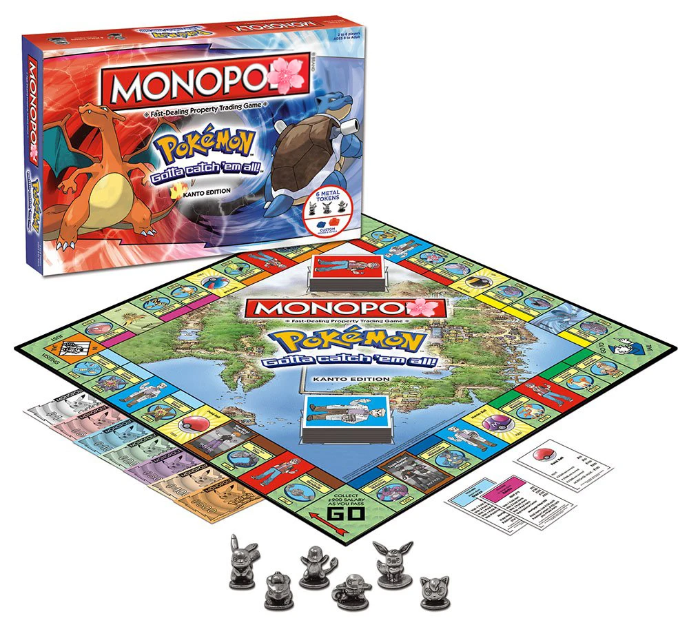 Gaming Monopoly: Pokemon Kanto Edition cards.