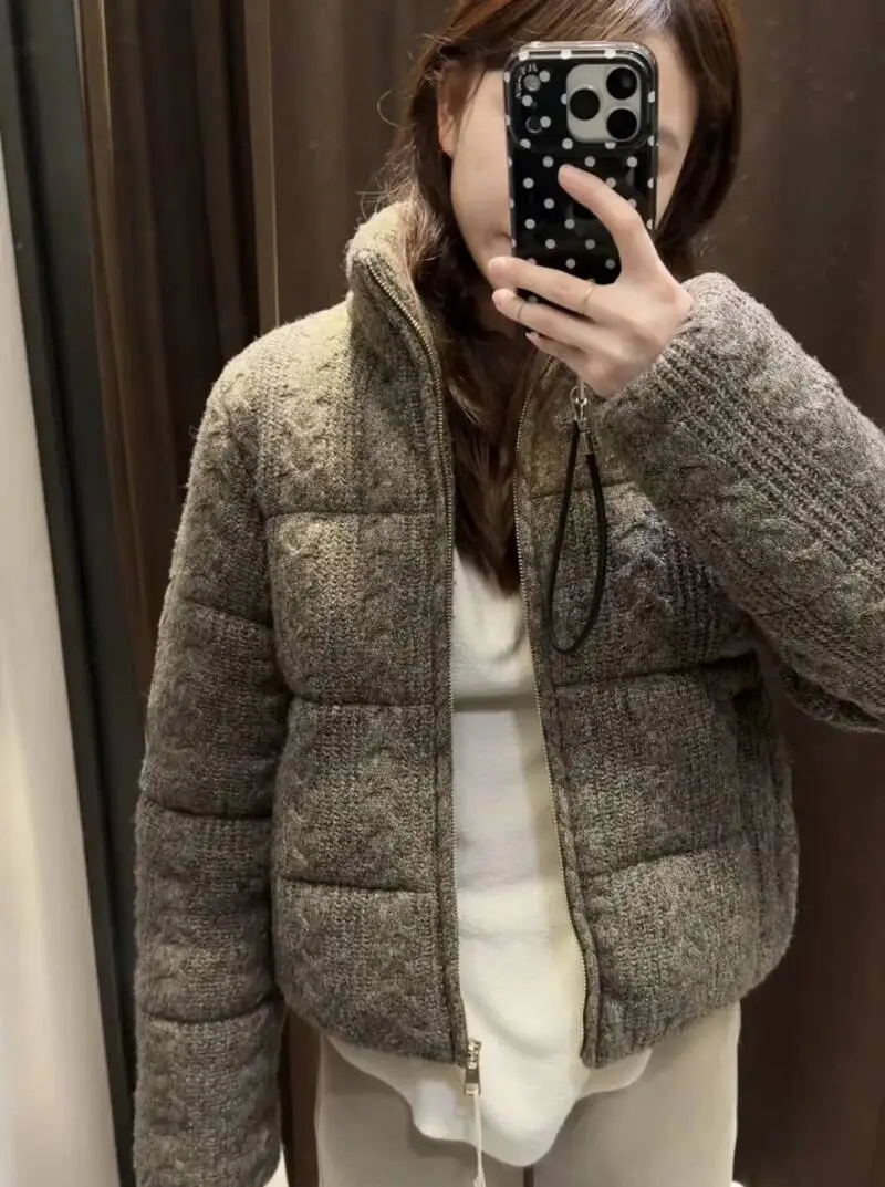 2026 New Women's Fresh And Elegant White Turtleneck Knitted Thick Cotton Warm Bread Jacket