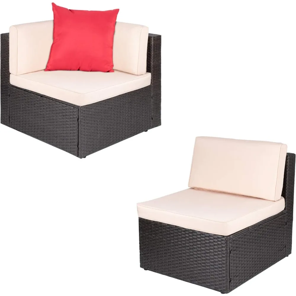 

Outdoor terrace furniture set, all-weather PE rattan sofa with cushion, suitable for lawn, poolside, backyard
