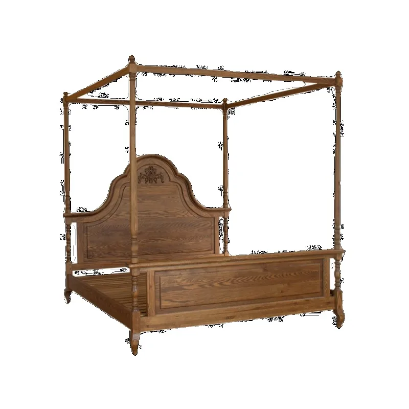 

American country oak carved bed retro pastoral style homestay solid wood shelf bed with sensor light single double bed