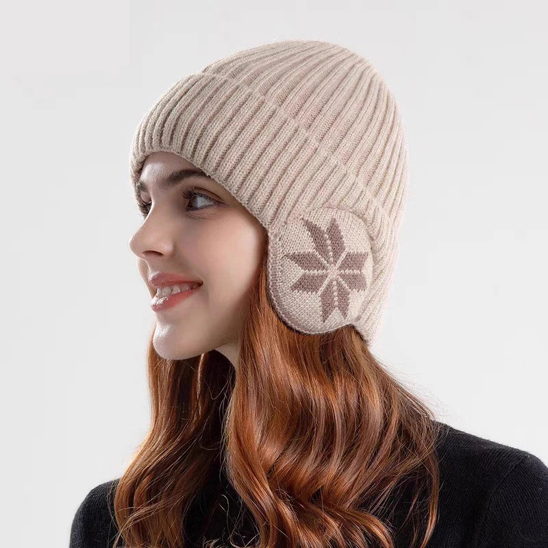 New Outdoor Women Men Winter Knitted Hat Plush Warm Peaked Cap Earmuff Fashion Faux Fur Lined Bomber Hats Cycling Ear Protection