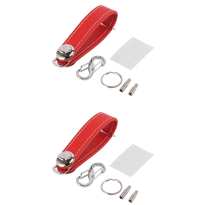 2X Fashion Car Key Pouch Bag Case Wallet Holder Chain Key Wallet Ring Pocket Key Organizer Smart Leather Keychain Red