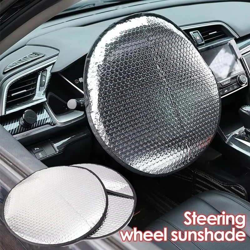 1 Pc Foldable Anti-uv Car Supplies Car Steering Wheel Sun Shade Car Steering Wheel Cover Silver Thickened Sun Protection