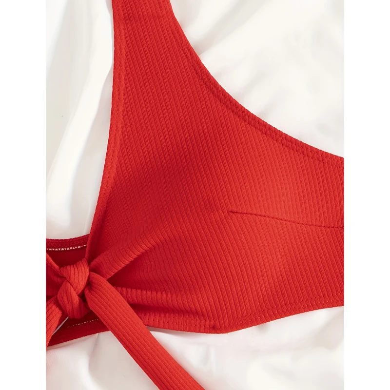 Costume da bagno rosso a vita alta Costume da bagno donna Abiti a due pezzi Costumi da bagno Costume da bagno annodato femminile Abbigliamento da spiaggia Costume da bagno per le vacanze 2025
