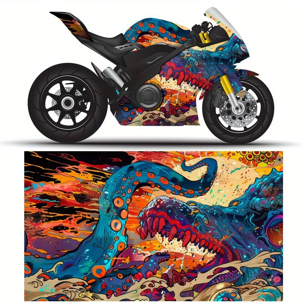 

Mythic Dragon Wave Scene Motorcycle Vinyl Wrap, Decal Sticker, Splash-Resistant, Easy to Install, Durable Personalized Motorcycl