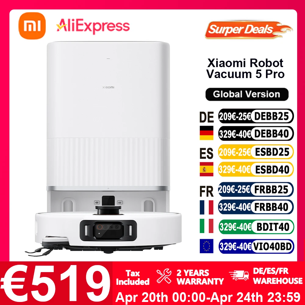 Version mondiale Xiaomi Robot Vacuum 5 Pro (X20 + mise � niveau) AI trois appareils d'identification 200 types de reconnaissance d'obstacles Raise et abaisser LDS et nettoyer en profondeur, vid�o HD, appels unidirectionnels, aspiration Xiaomi la plus forte 20000Pa, contr�le vocal/APP