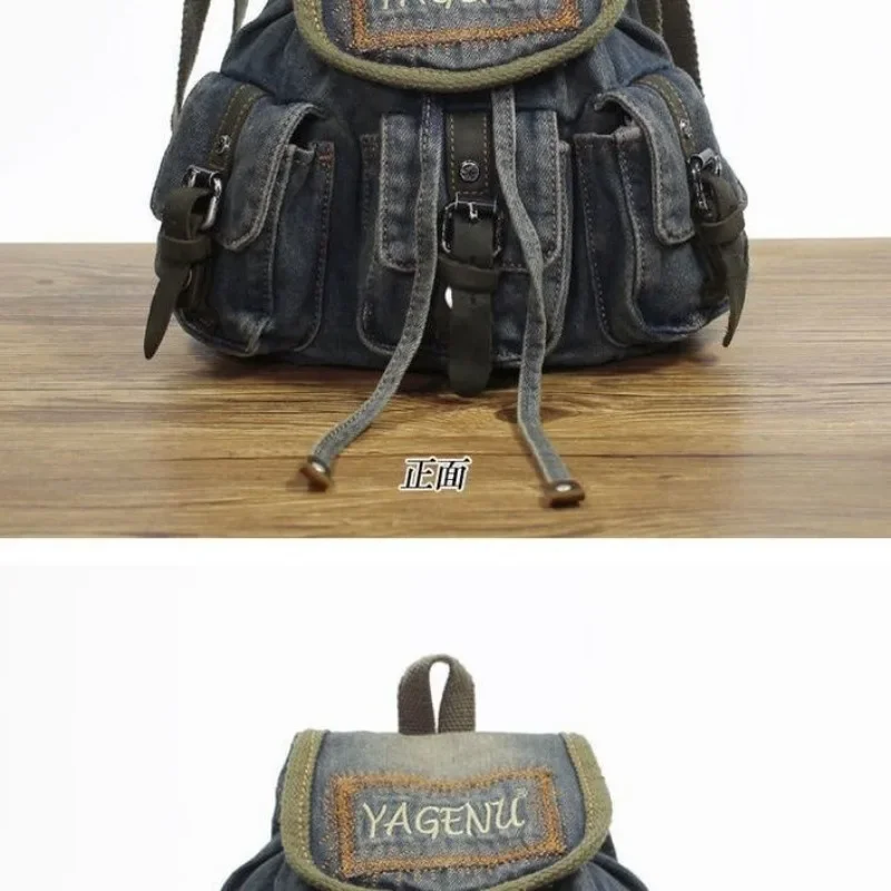 New Female Harajuku Casual School Bag Vintage Denim Backpack Women Retro Letter Embroidery Backpacks Y2k Aesthetic