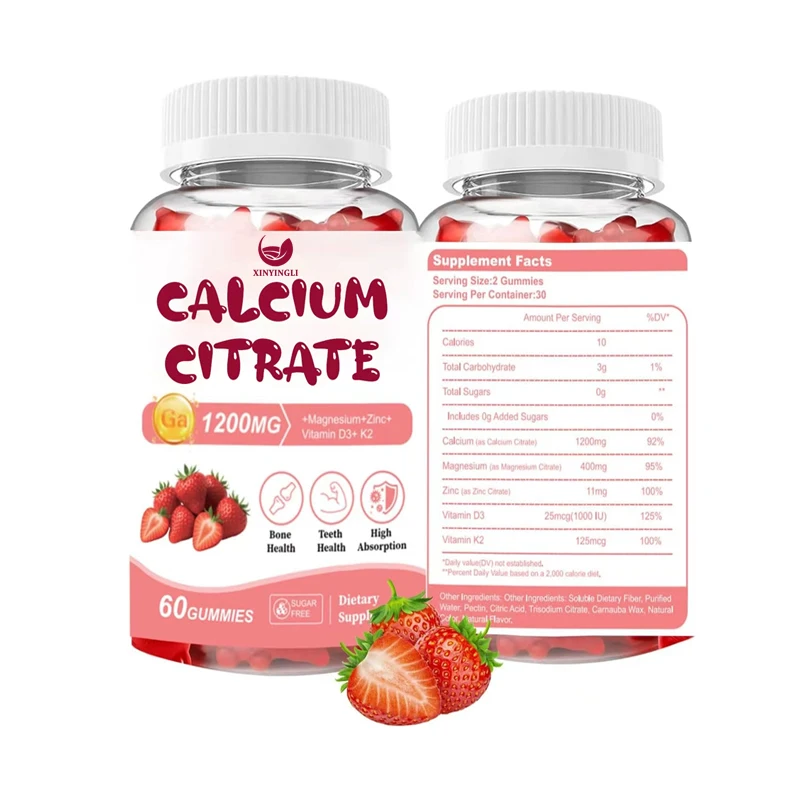 

Calcium Citrate Soft Candy 1200mg contains Vitamin D3+K2, Magnesium, Zinc, Bone Health, Sugar Free, Non GMO, Gluten Free