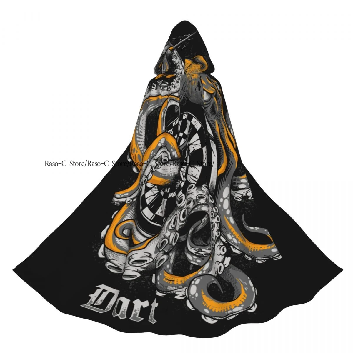 

Unisex Adult Octopus Wrapped Around Dart Board Cloak with Hood Long Witch Costume Cosplay