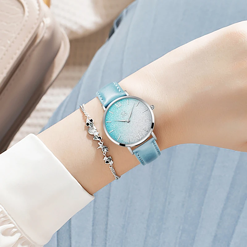 Romantic Light Blue Women Watches Royal Style Relogio Feminino Ultra Thin Minimalist Watch For Women Top Brand Montre Femme