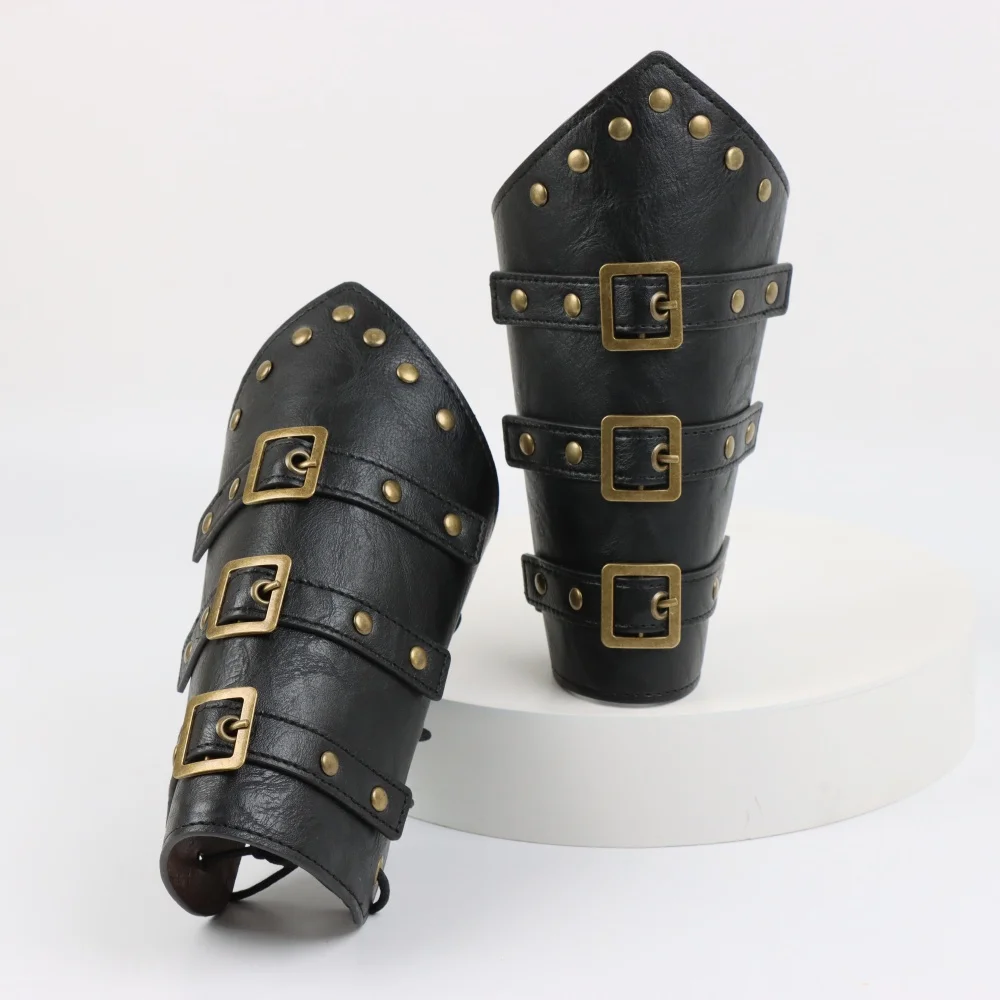 

1pc Medieval Vintage Faux Leather Wide Wristguard, Gothic Style Gloves Role Playing Props Bracelet Wristband