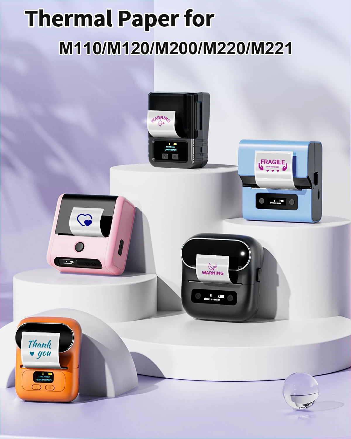 ملصقات حرارية شفافة M110 230 قطعة - 1.57 بوصة × 1.18 بوصة (40 × 30 مم) مقاومة للماء باللون الأخضر/الأزرق/الوردي مناسبة Phomemo M110/M100/M220 ملصق مكتب #5