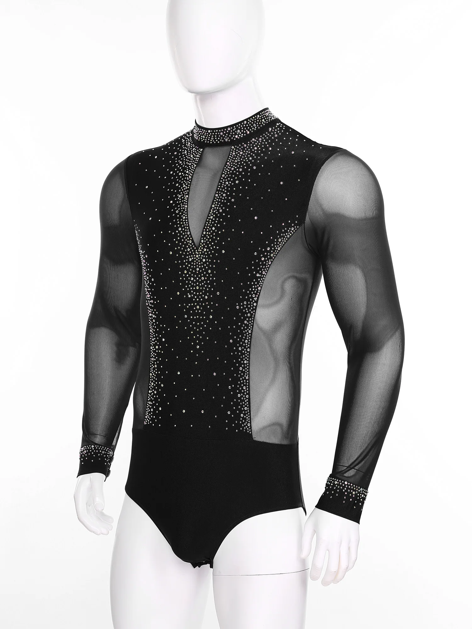 Bodysuits de dança latina para homens adultos, camisas rumba chacha, samba, salsa, tango, collant, strass, traje de dança de salão