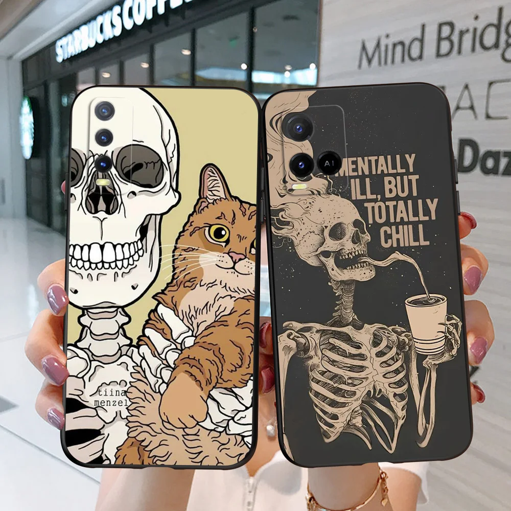 Black Tpu Case For Vivo V5 V5S V7 V9 Youth V11 V11i V15 V17 NEO V20 E V21 V21E V23 V23E PRO 4G 5G Skull Culture