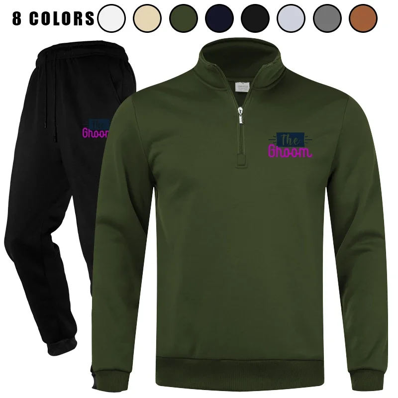 

Men's 2 Piece Casual Sports Long Sleeve Polo Athletic Jogging Quarter Zip Tracksuit Set Sweatsuit