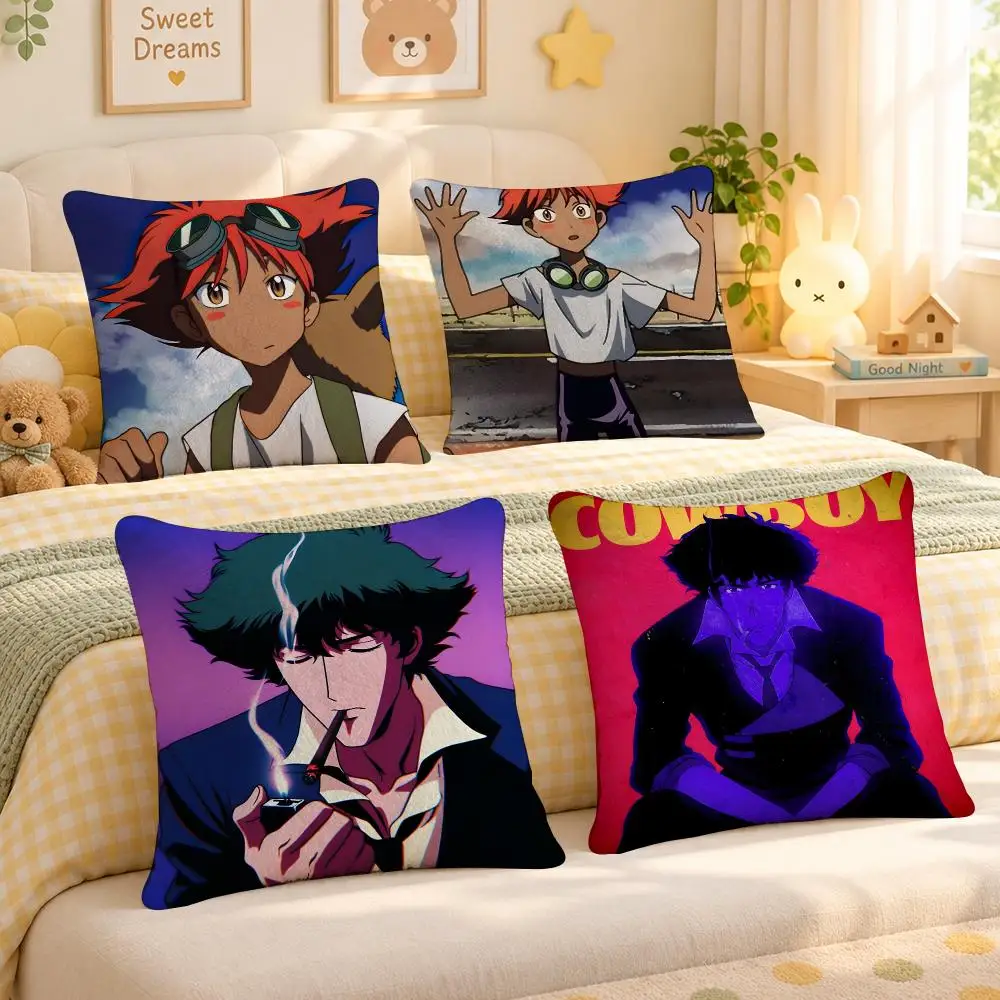 Anime Cowboy Bebop Retro Space Cushion Cover Personalized Soft Plush Pillow Living Room Home Sofa Bedroom Office Car Cushion
