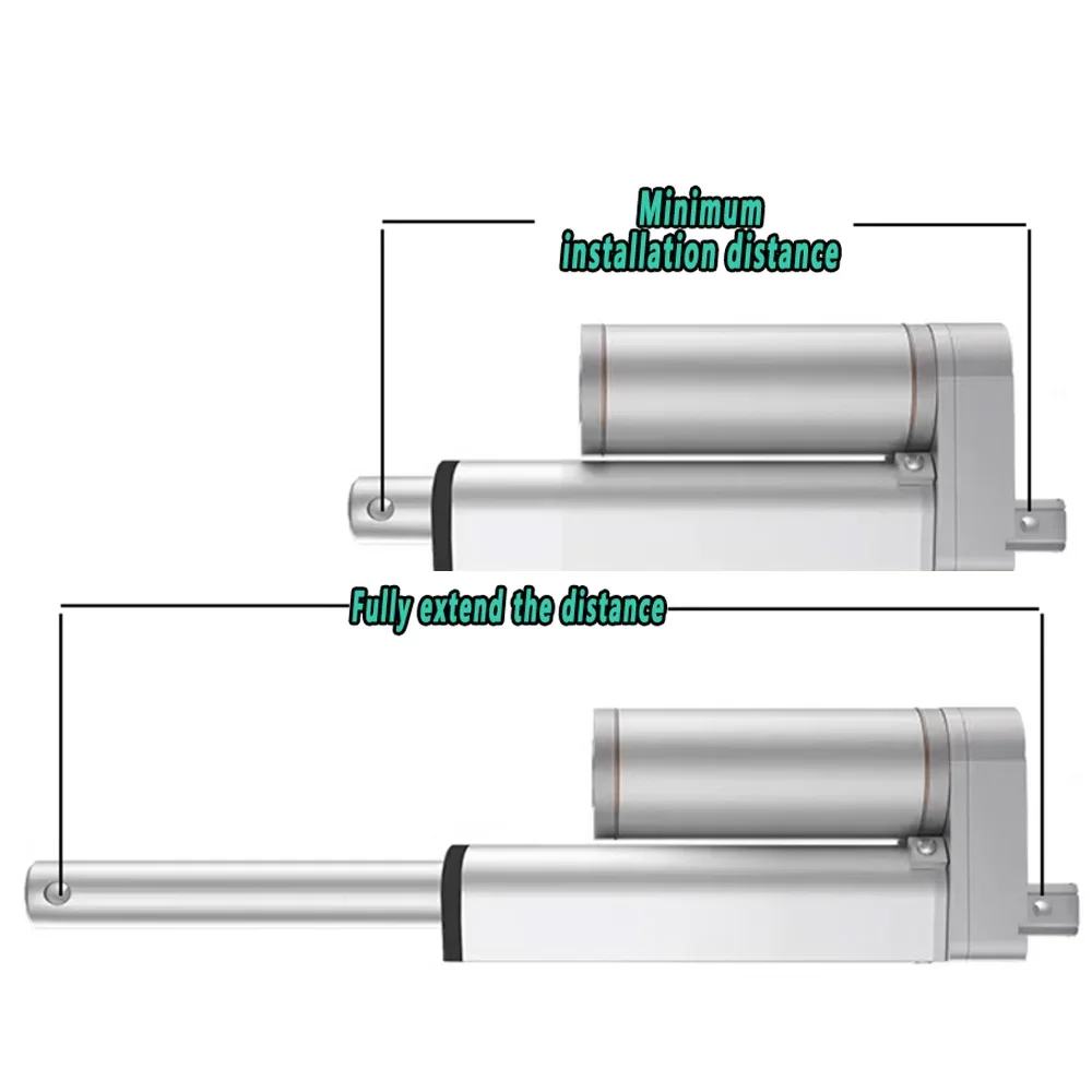 Actuador lineal eléctrico ARF03 de 150kg de alta resistencia, Motor de 24V CC con carrera ajustable, soportes de montaje duales de velocidad de 50-1000mm y 4 mm/s
