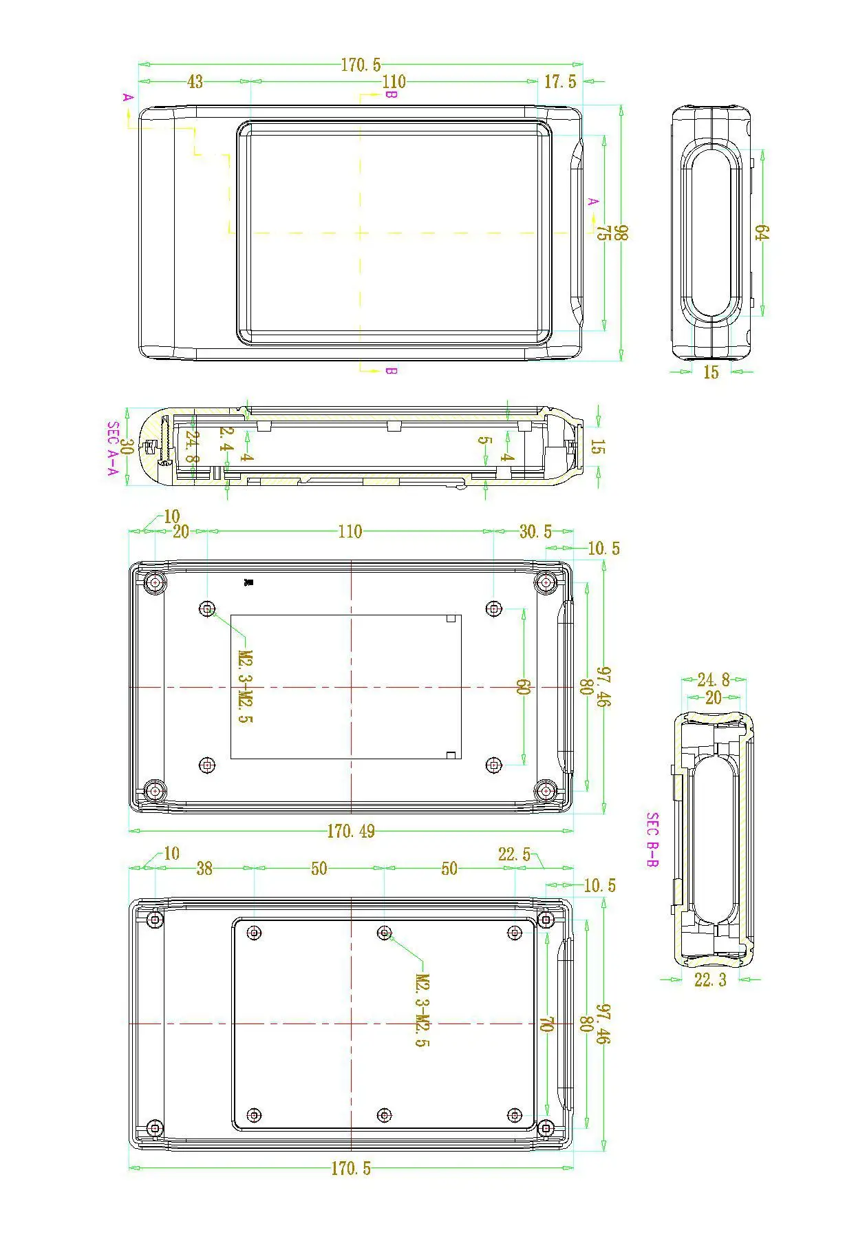 Bahar Hand-Held Enclosure ABS Plastic Housing for Electronics Model BMC 70007 Handheld plastic box for electronic DIY project