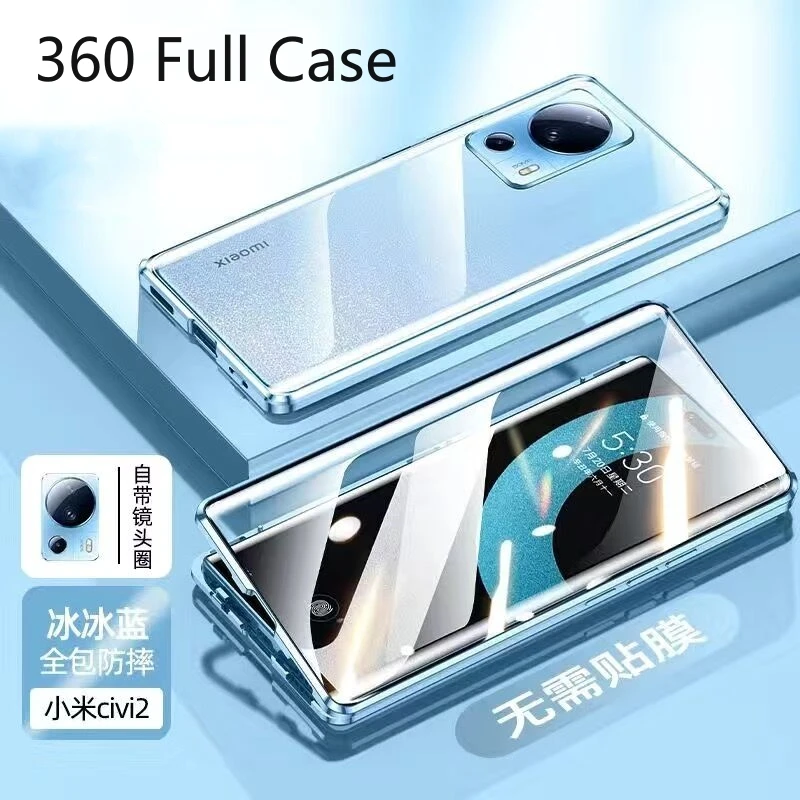360 Full Cover For Xiaomi 13 Lite Case Double Sided Magnetic Adsorption Metal Tempering Glass Protection Case For Mi 13 Lite 5G
